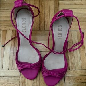 SCHUTZ Hot Pink Knotted Lace-Up Heels